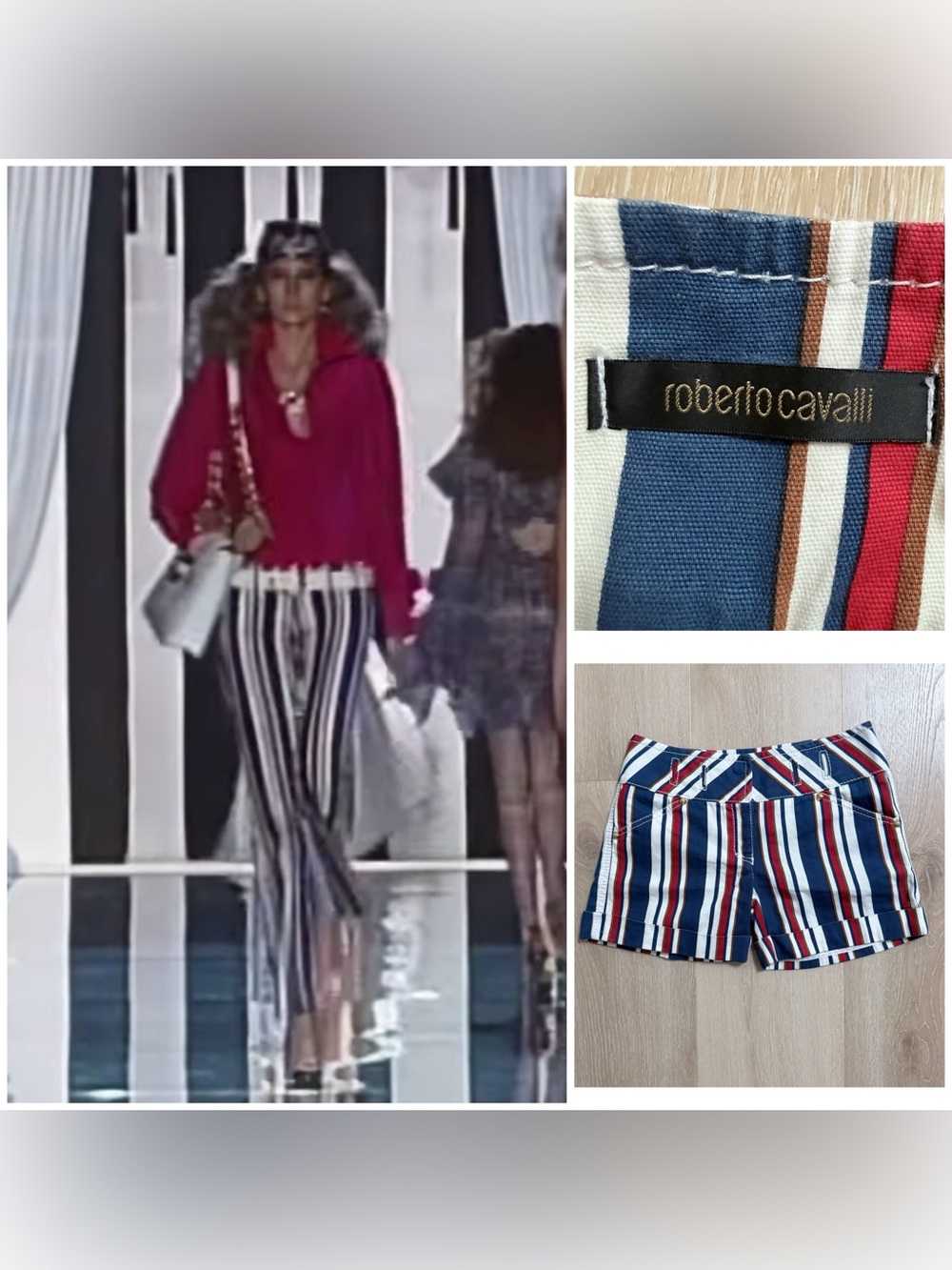 Vtg Roberto Cavalli 2006 Runway Striped Shorts IT 40 US 4 6 Y2K Nautical Gold RC